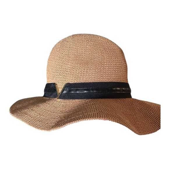 Vince Camuto Tan Wide-Brim Hat with Black Accent - Picture 4 of 4